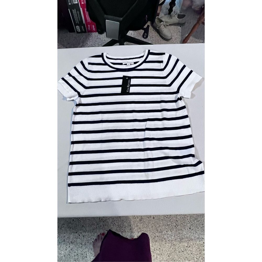 Kim Rogers Women's Short Sleeve Striped Sweater Black & White Size S NWT